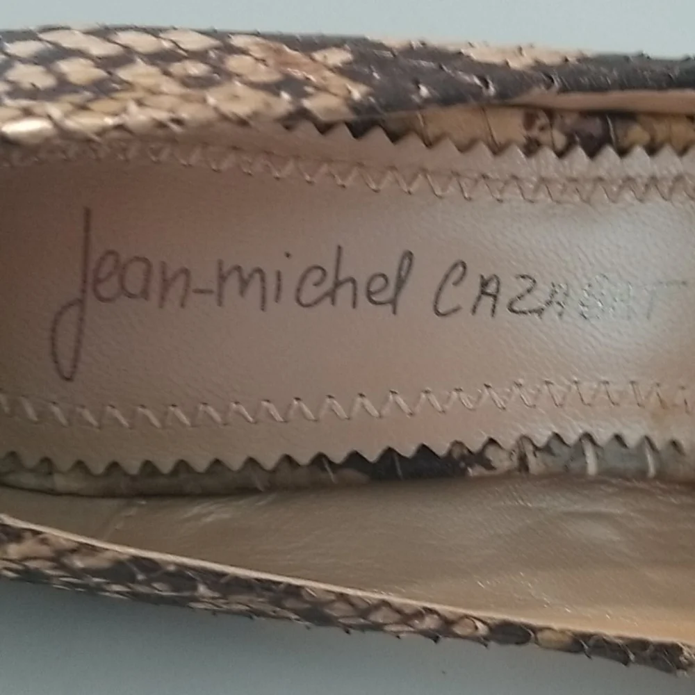 Tan snakeskin stiletto heels